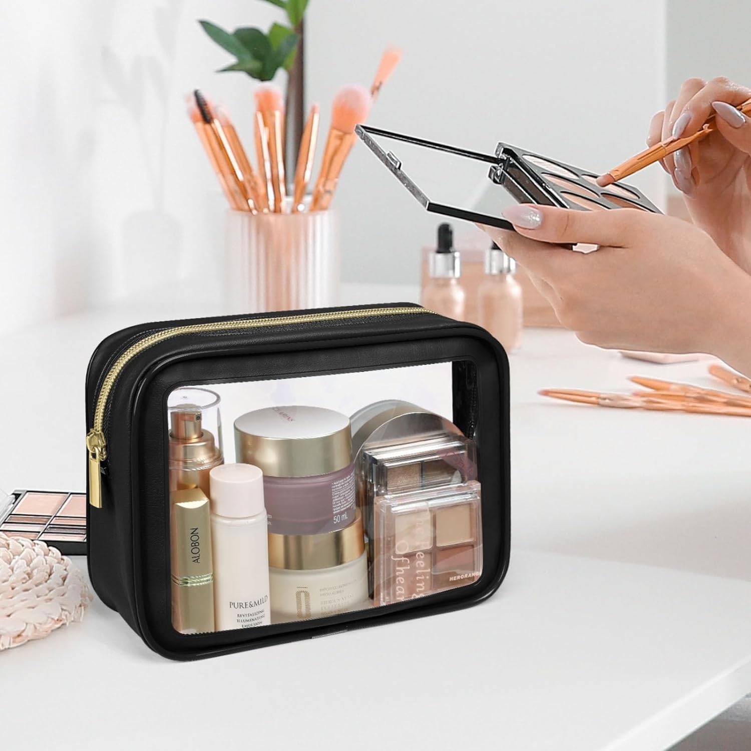 PACKISM Clear Makeup Bag - TSA Approved Toiletry Bag for Carry-on & Checked Luggage, Water Resistant Car Storage Organizer with Reinforced Seams - Image 9