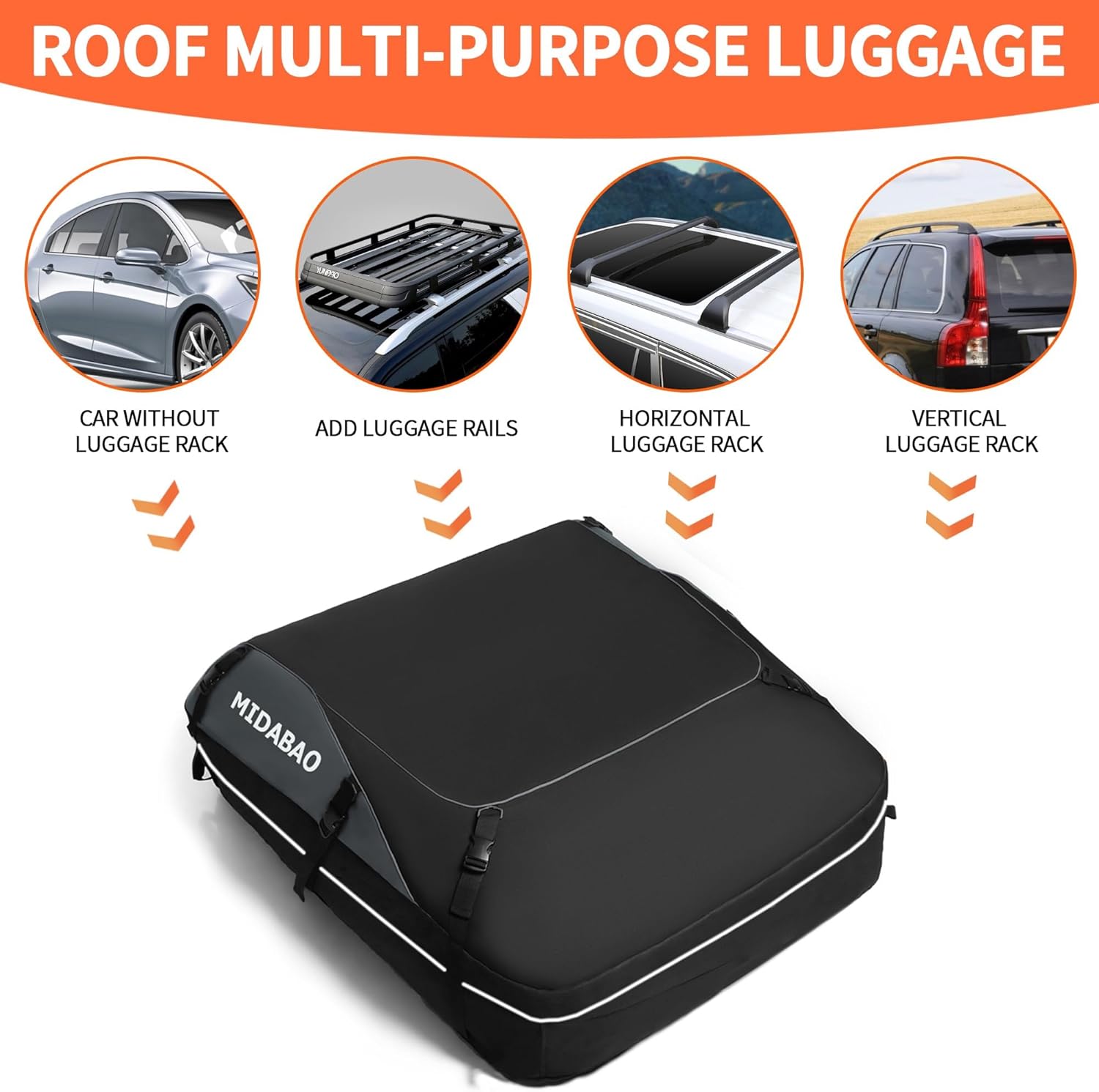 MIDABAO 20 Cubic Waterproof Duty Car Roof Top Carrier-Car Cargo Roof Top Bag, Waterproof & Coated Zippers includes Anti Slip Mat with or without Racks (20 Cubic Feet) - Image 3