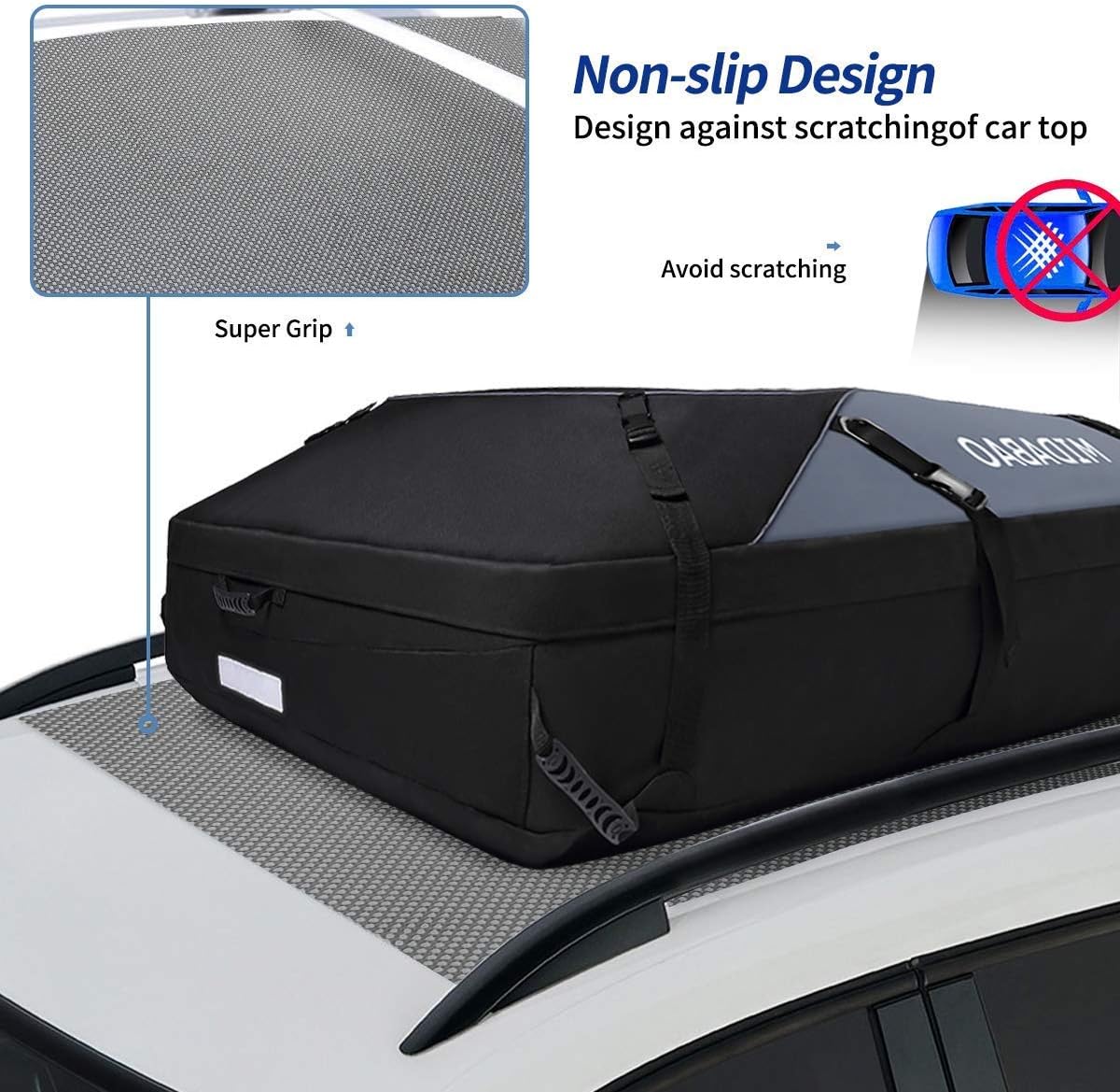 MIDABAO 20 Cubic Waterproof Duty Car Roof Top Carrier-Car Cargo Roof Top Bag, Waterproof & Coated Zippers includes Anti Slip Mat with or without Racks (20 Cubic Feet) - Image 4