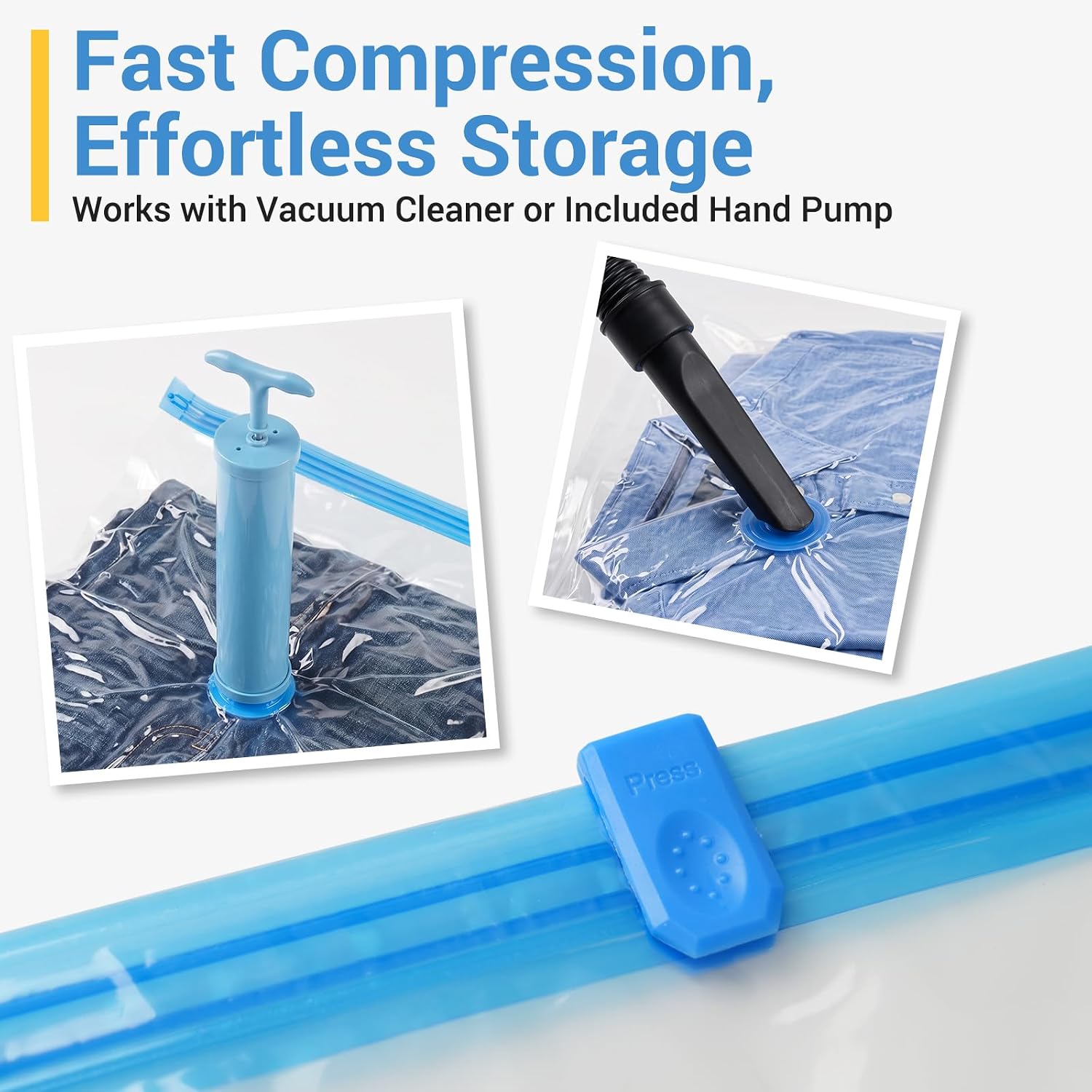 Fygrip Vacuum Storage Bags with Hand Pump, Plastic Packaging Bags, 80% Space Saver Vacuum Seal Bags for Clothing, Travel Lugggage, Blankets, Comforters, 20 Combo - Image 5