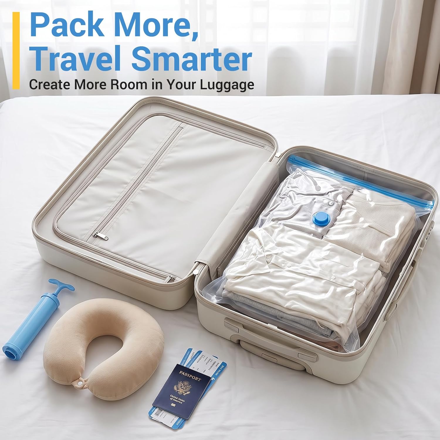 Fygrip Vacuum Storage Bags with Hand Pump, Plastic Packaging Bags, 80% Space Saver Vacuum Seal Bags for Clothing, Travel Lugggage, Blankets, Comforters, 20 Combo - Image 6