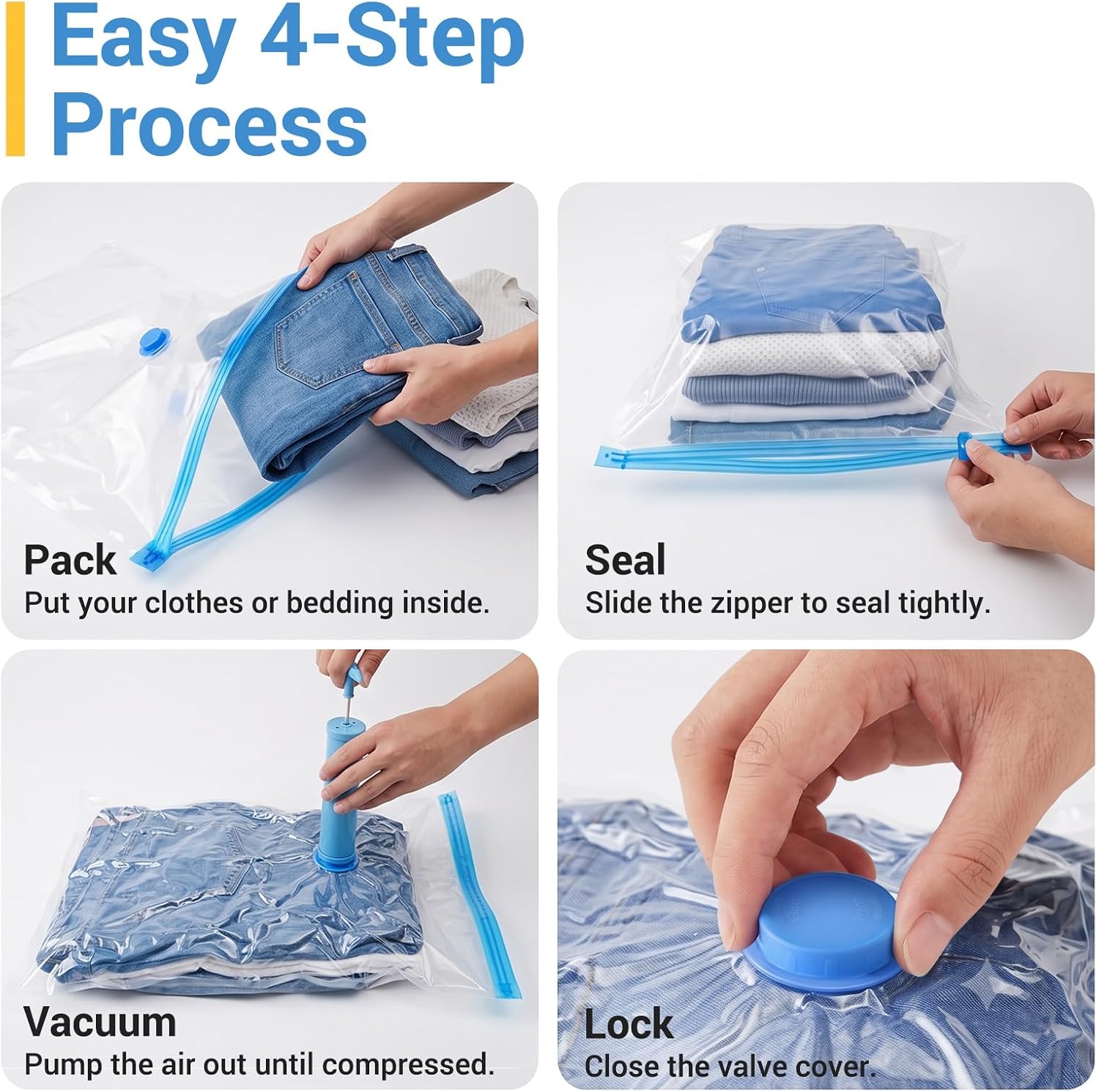 Fygrip Vacuum Storage Bags with Hand Pump, Plastic Packaging Bags, 80% Space Saver Vacuum Seal Bags for Clothing, Travel Lugggage, Blankets, Comforters, 20 Combo - Image 9