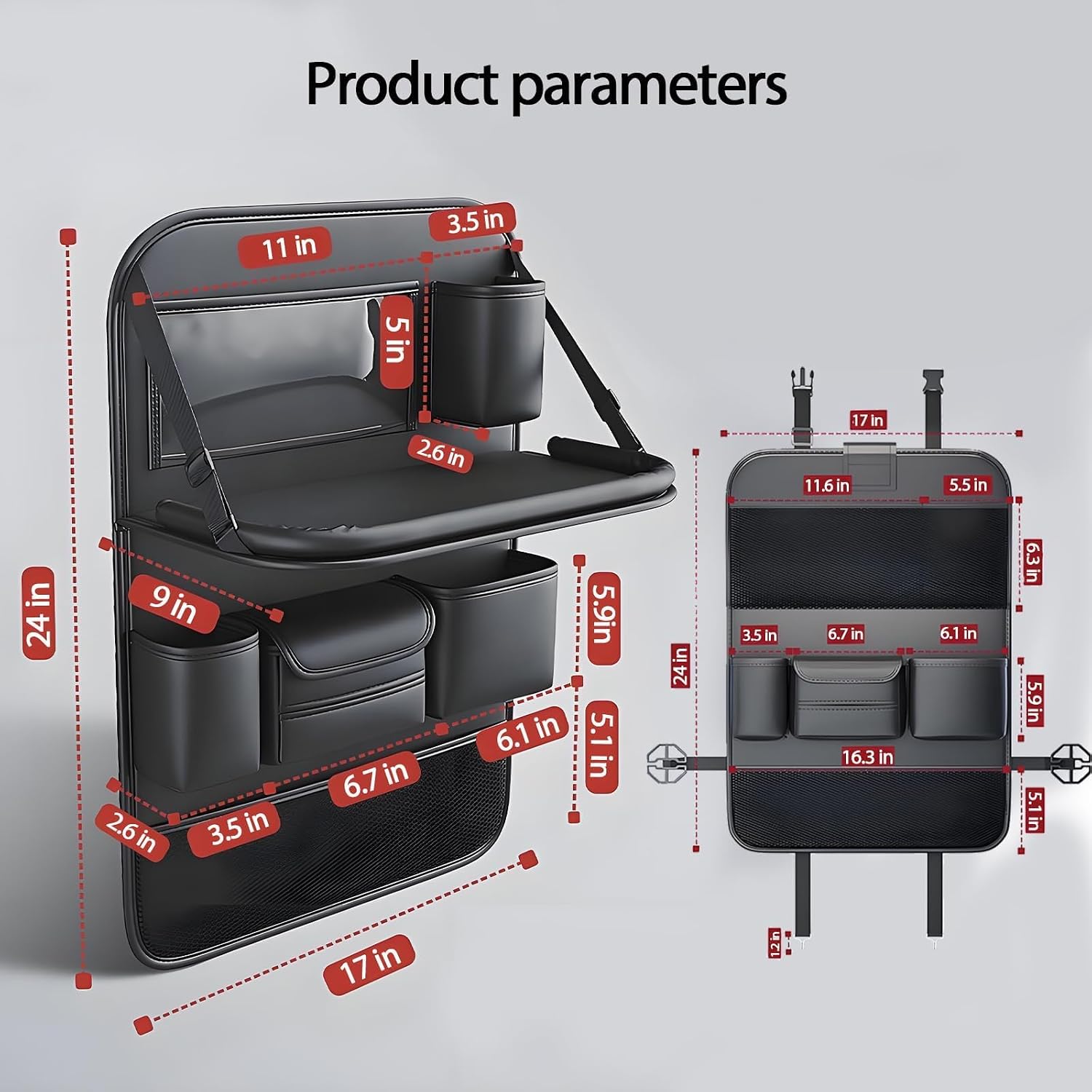 2 Pack Leather Car Backseat Organizer with Foldable Table Tray, Universal Car Seat Back Protector Kick Mat with Touchscreen Tablet Holder, Storage Pockets, Cup Holders & Tissue Holder, Black - Image 2
