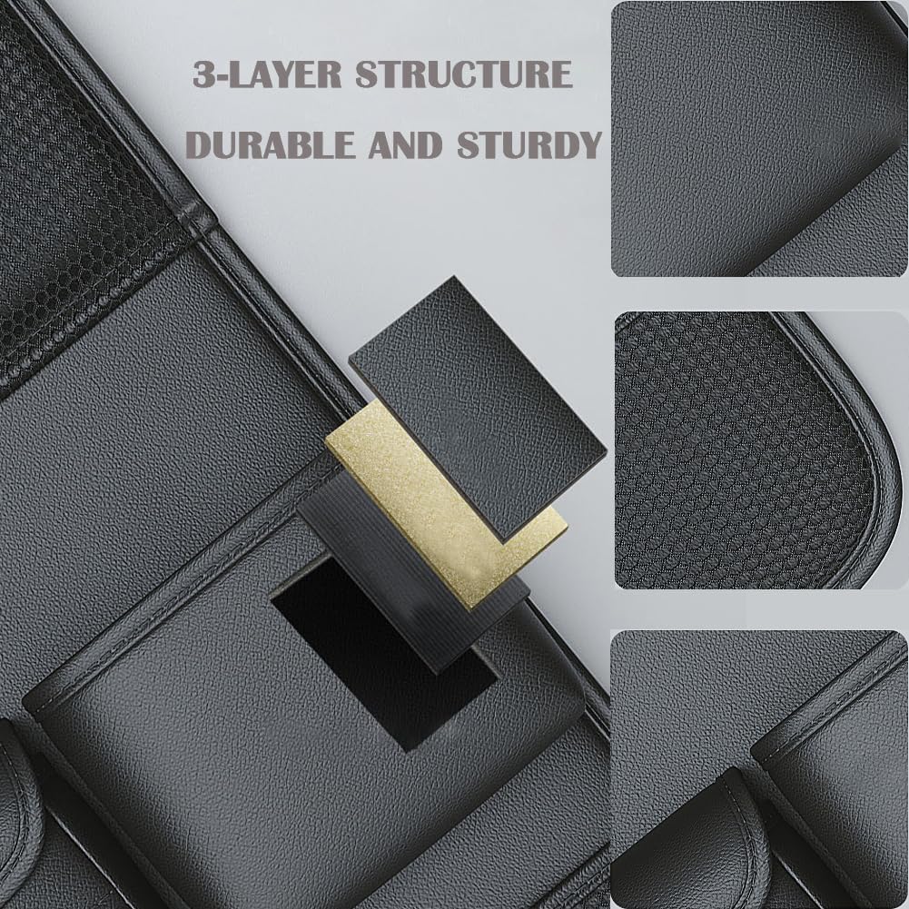 2 Pack Leather Car Backseat Organizer with Foldable Table Tray, Universal Car Seat Back Protector Kick Mat with Touchscreen Tablet Holder, Storage Pockets, Cup Holders & Tissue Holder, Black - Image 8