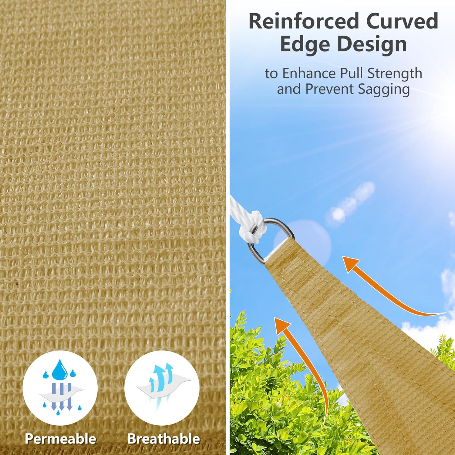Shade Sail 8'x10' Sun Shade Sail, Permeable Shade Sails HDPE UV Block Sunshade Outdoor Patio Canopy Sun Cover for Backyard, Garden, Porch, Sand - Image 3