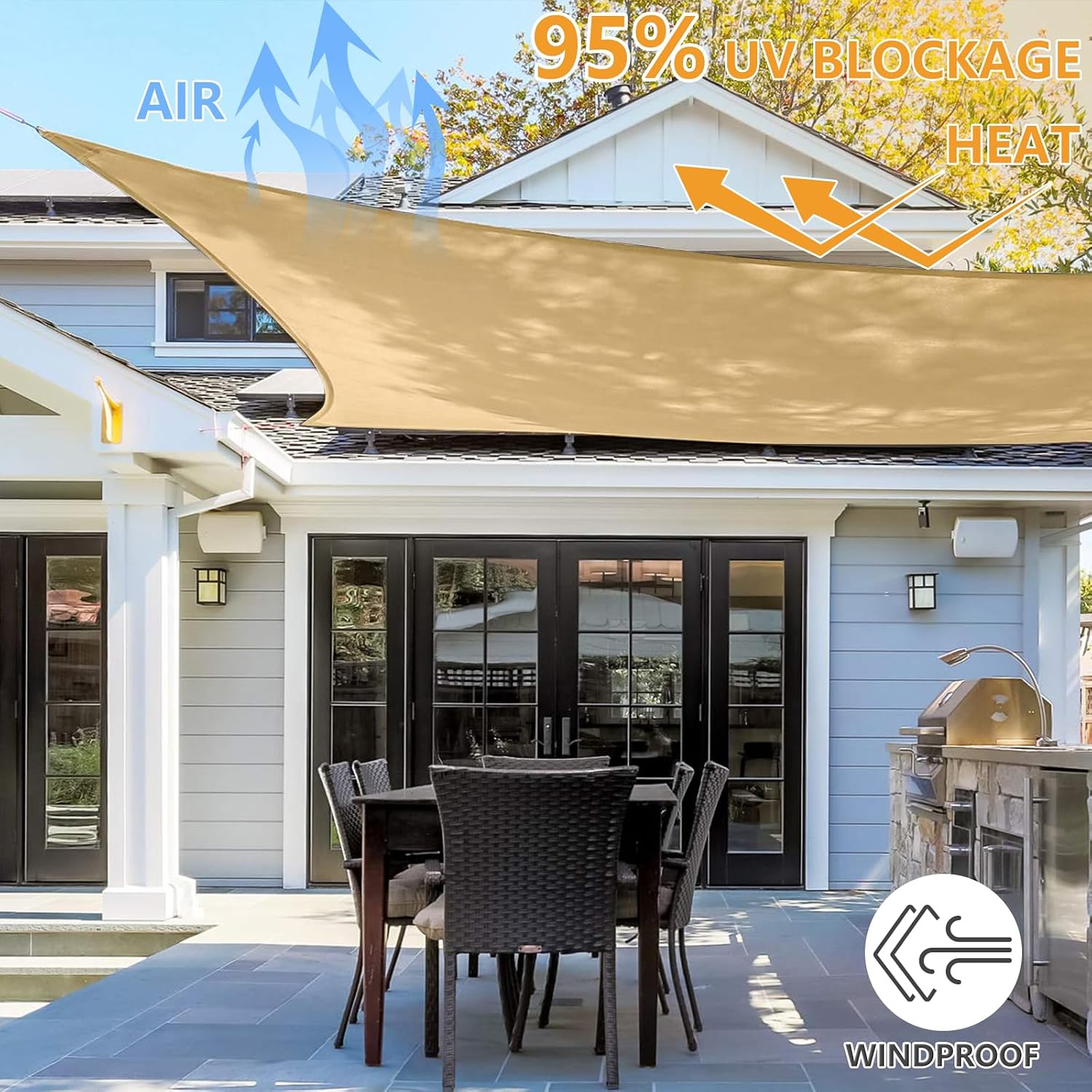 Shade Sail 8'x10' Sun Shade Sail, Permeable Shade Sails HDPE UV Block Sunshade Outdoor Patio Canopy Sun Cover for Backyard, Garden, Porch, Sand - Image 6